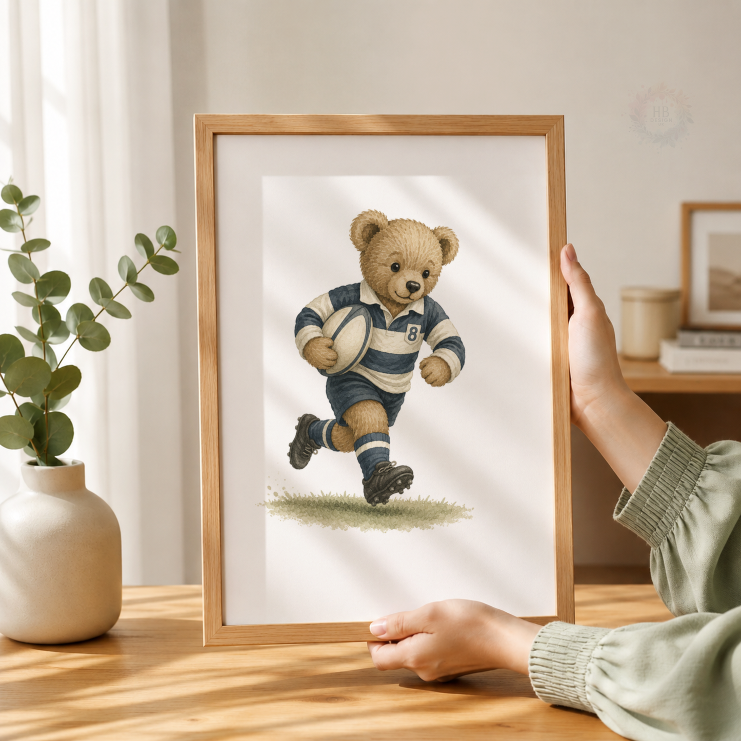 Teddy Bear Sports Wall Art Set – Football Cricket & Rugby Nursery Prints