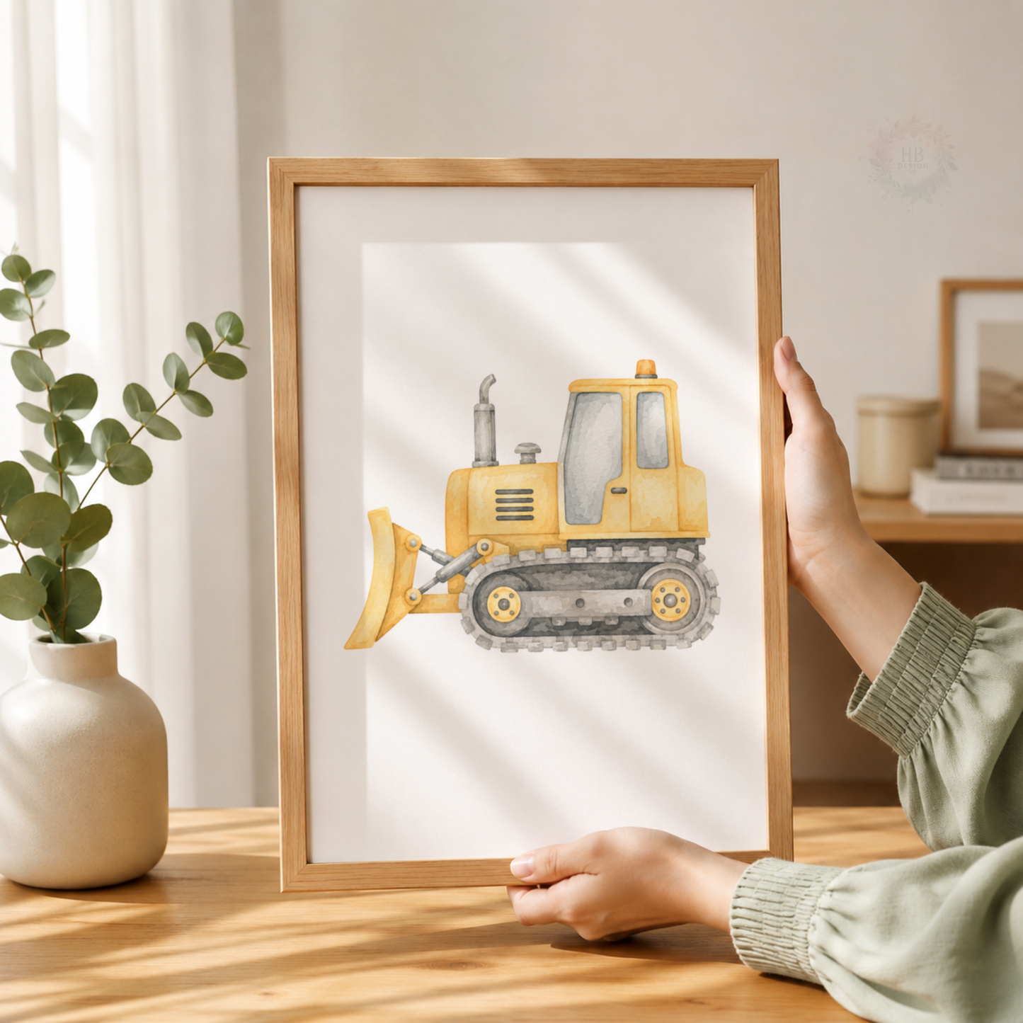 Watercolour Construction Vehicle Nursery Prints – Digger Dump Truck & Bulldozer Wall Art Set