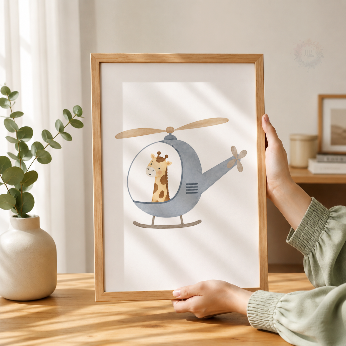 Safari Animal Transport Nursery Wall Art Set – Train, Sailboat & Helicopter Prints
