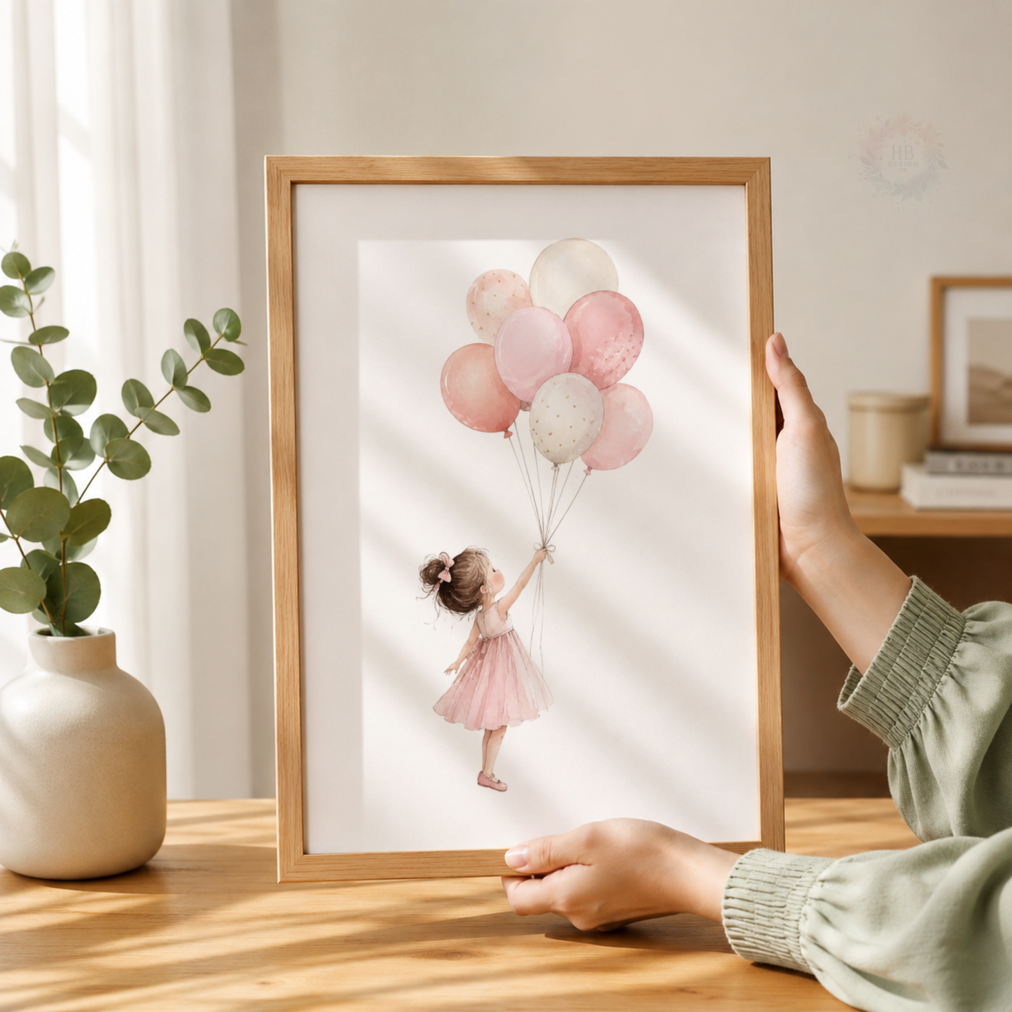 Pink Balloon & Hot Air Balloon Wall Art Print Set – Girls Nursery Decor