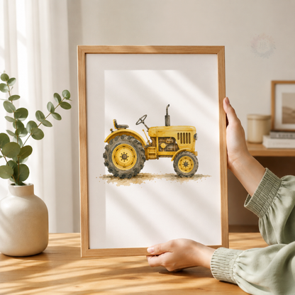 Vintage Tractor Wall Art Set – Green Red & Yellow Farm Nursery Prints