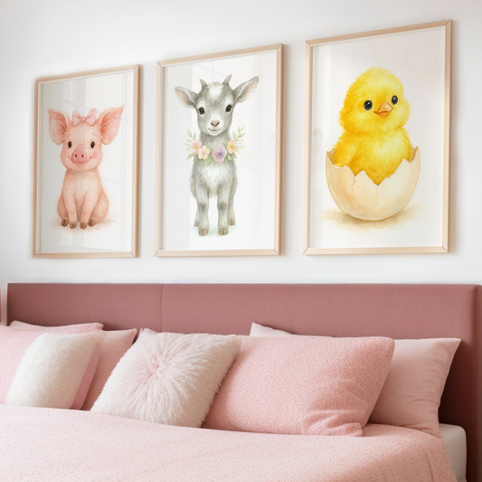 Farmyard Friends Print Set - Cute Pets Collection Set of 3