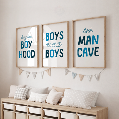 Boys Bedroom Quote Wall Art Set – Blue Typography Prints for Kids’ Room