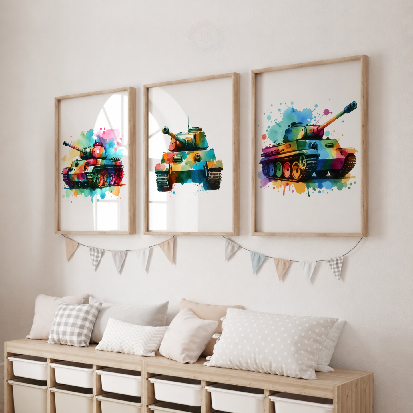 Colorful Watercolor Tank Prints Set – Military Vehicle Wall Art