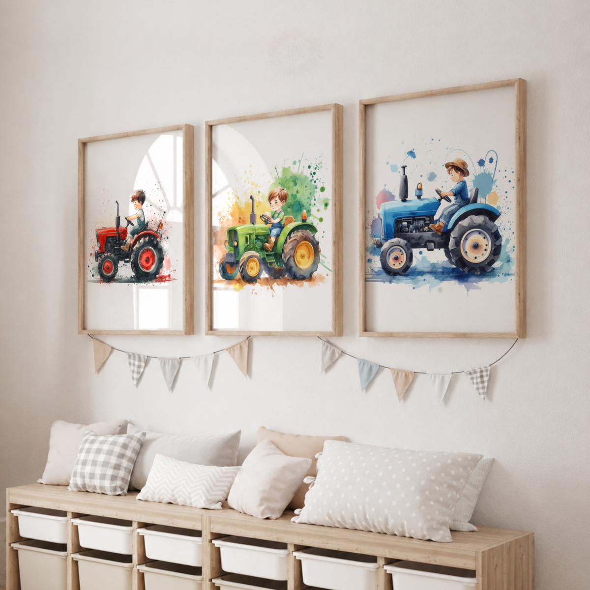 Boys Tractor Nursery Prints Set – Watercolour Farm Wall Art