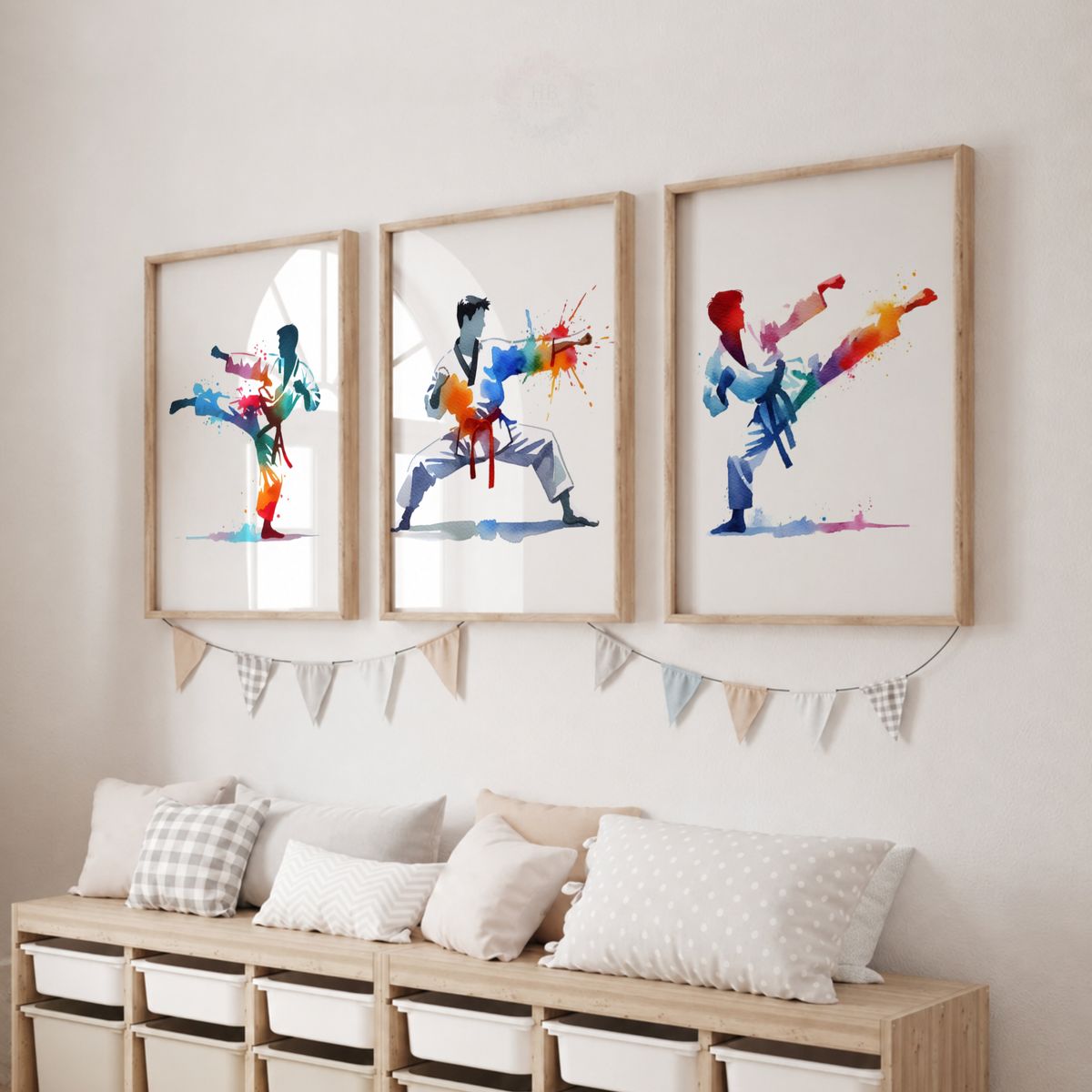 Martial Arts Watercolor Wall Art Set – Colourful Karate & Taekwondo Sports Prints