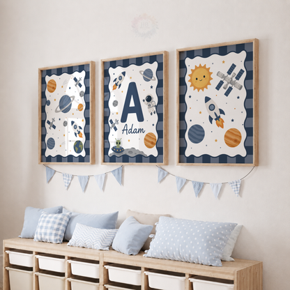 Cosmic Adventures – Personalised Set of 3 Space Nursery Prints