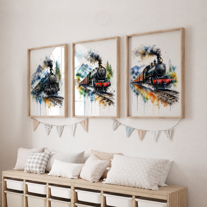 Steam Train Wall Art Set – Watercolour Railway Prints