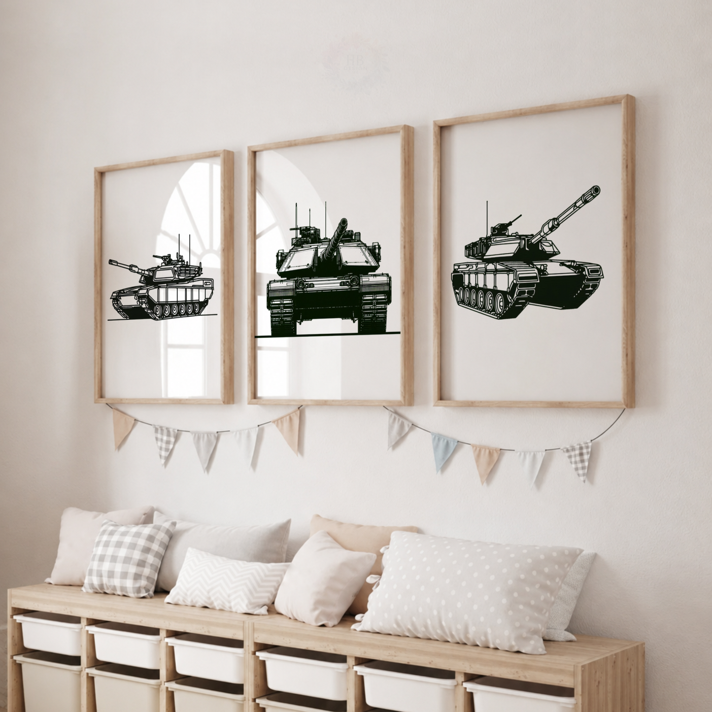 Minimalist Tank Line Art Prints Set – Military Vehicle Wall Art