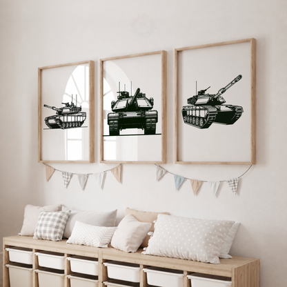 Minimalist Tank Line Art Prints Set – Military Vehicle Wall Art