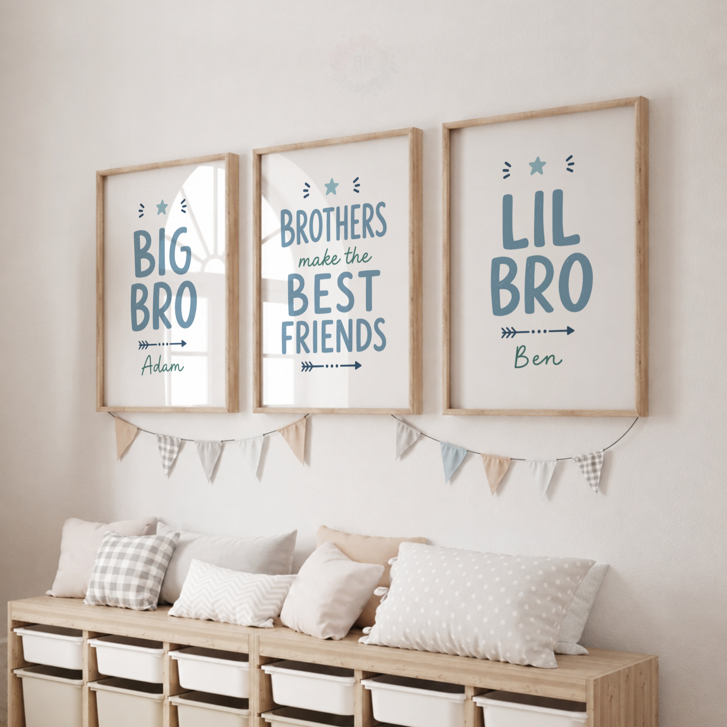 Big Bro, Little Bro – Personalised Set of 3 Blue Brothers Prints