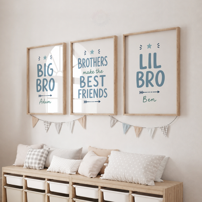 Big Bro, Little Bro – Personalised Set of 3 Blue Brothers Prints