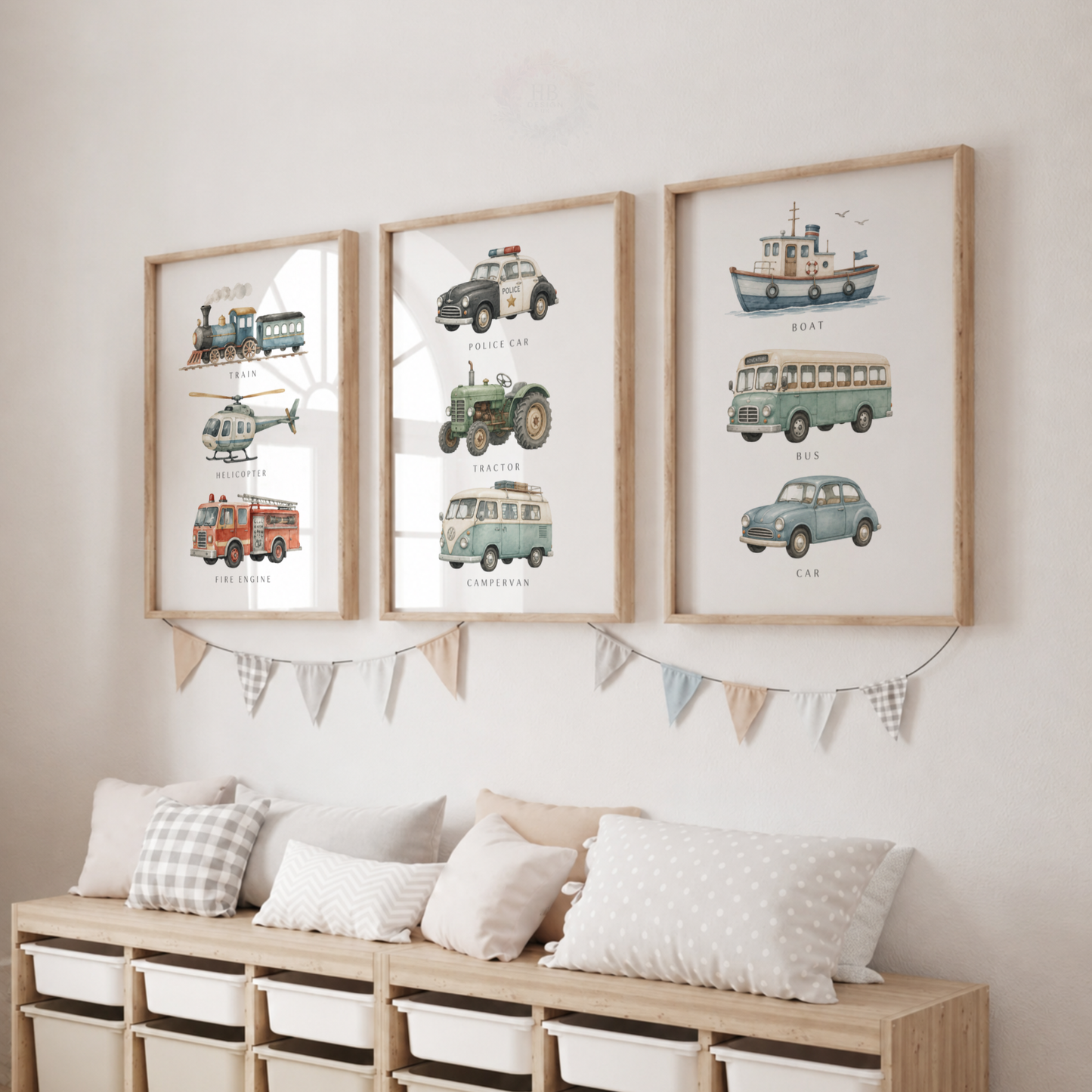 Vintage Transport Nursery Prints – Set of 3 Vehicle Wall Art for Boys’ Bedroom