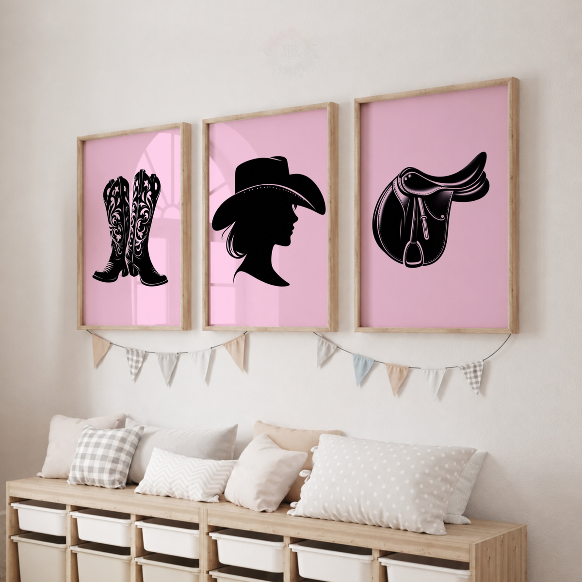 Pink Cowgirl Wall Art Set – Western Boots, Cowgirl & Saddle Prints