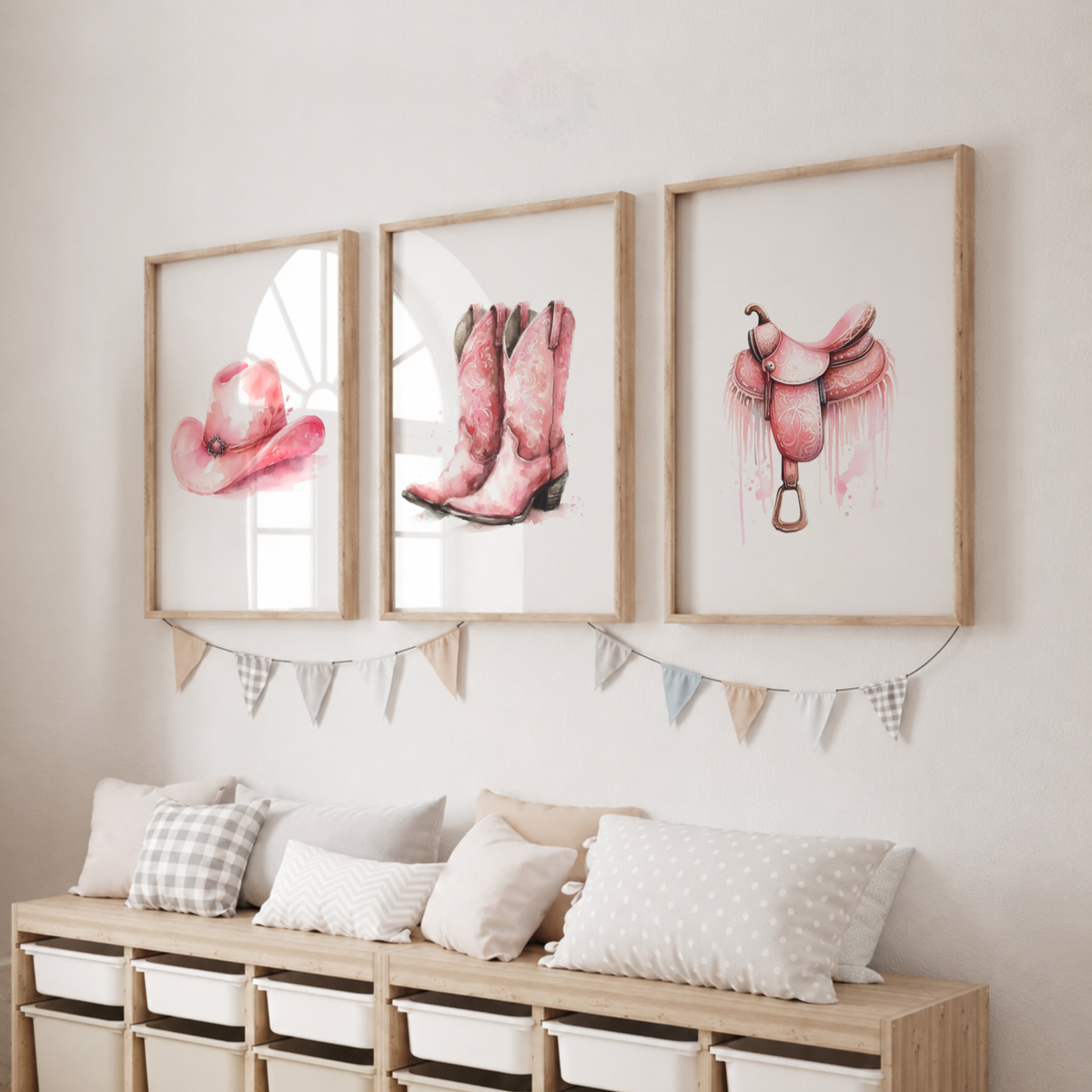 Pink Cowgirl Wall Art Set – Cowboy Hat, Boots & Saddle Prints