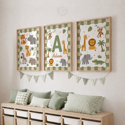 Safari Adventure – Personalised Set of 3 Nursery Prints