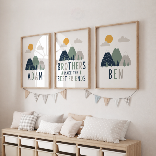Mountain Brothers – Personalised Set of 3 Brothers Nursery Prints