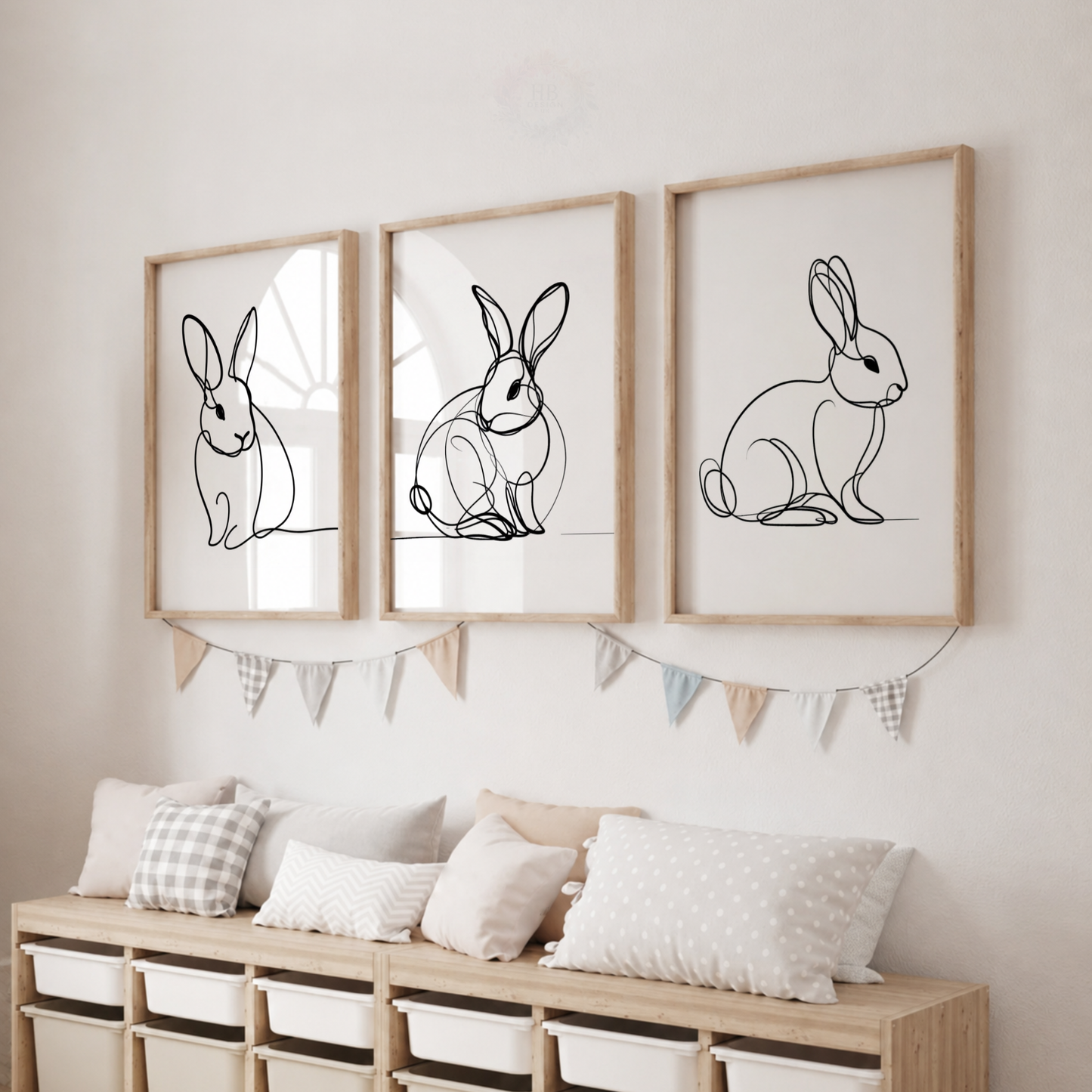 Minimalist Bunny Line Art Prints Set – Rabbit Nursery Wall Art