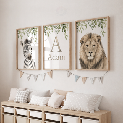 Wild & Free – Personalised Set of 3 Safari Animal Nursery Prints