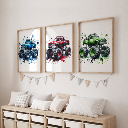 Colorful Monster Truck Wall Art Set – Boys Vehicle Prints