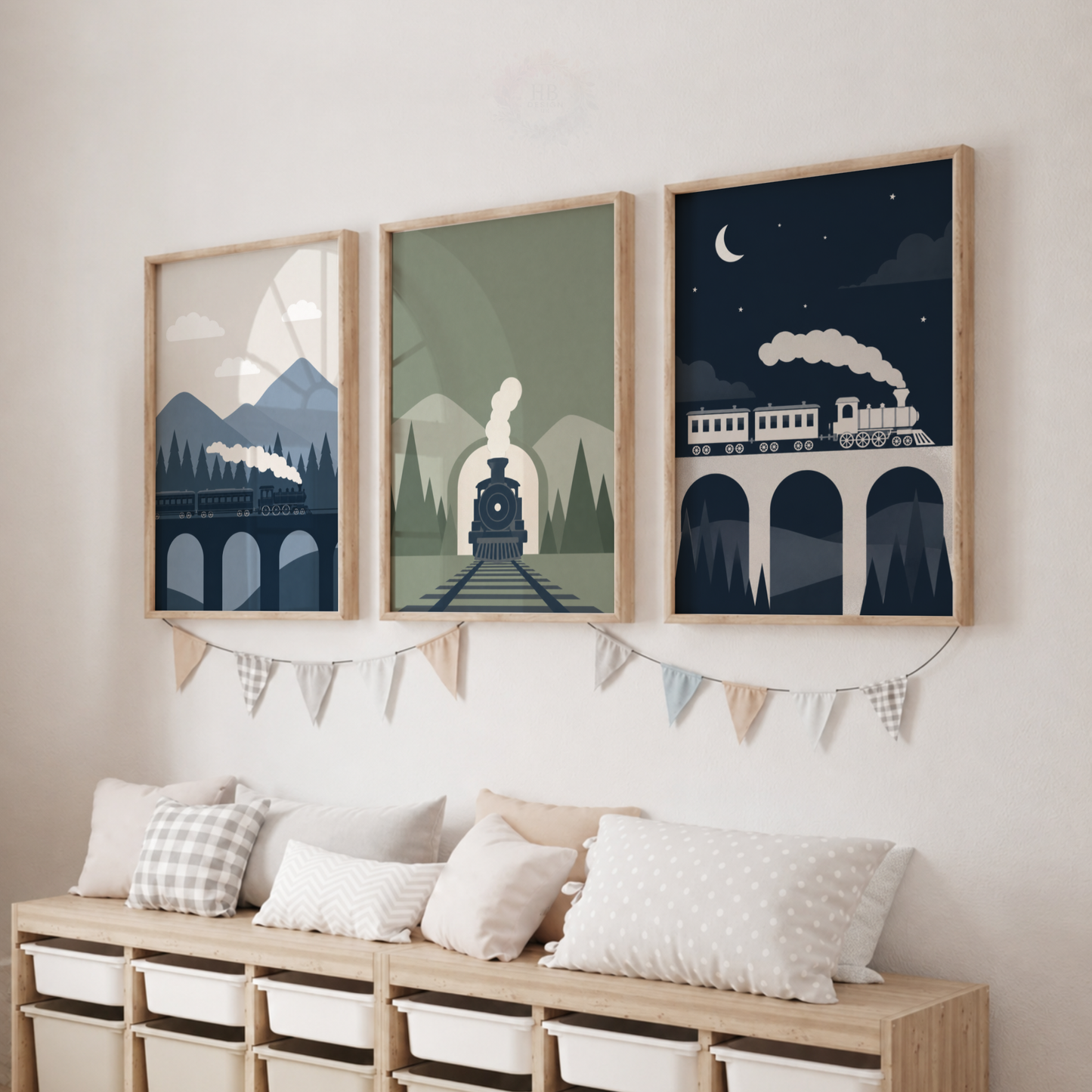 Vintage Train Wall Art Set – Mountain Railway Nursery Prints
