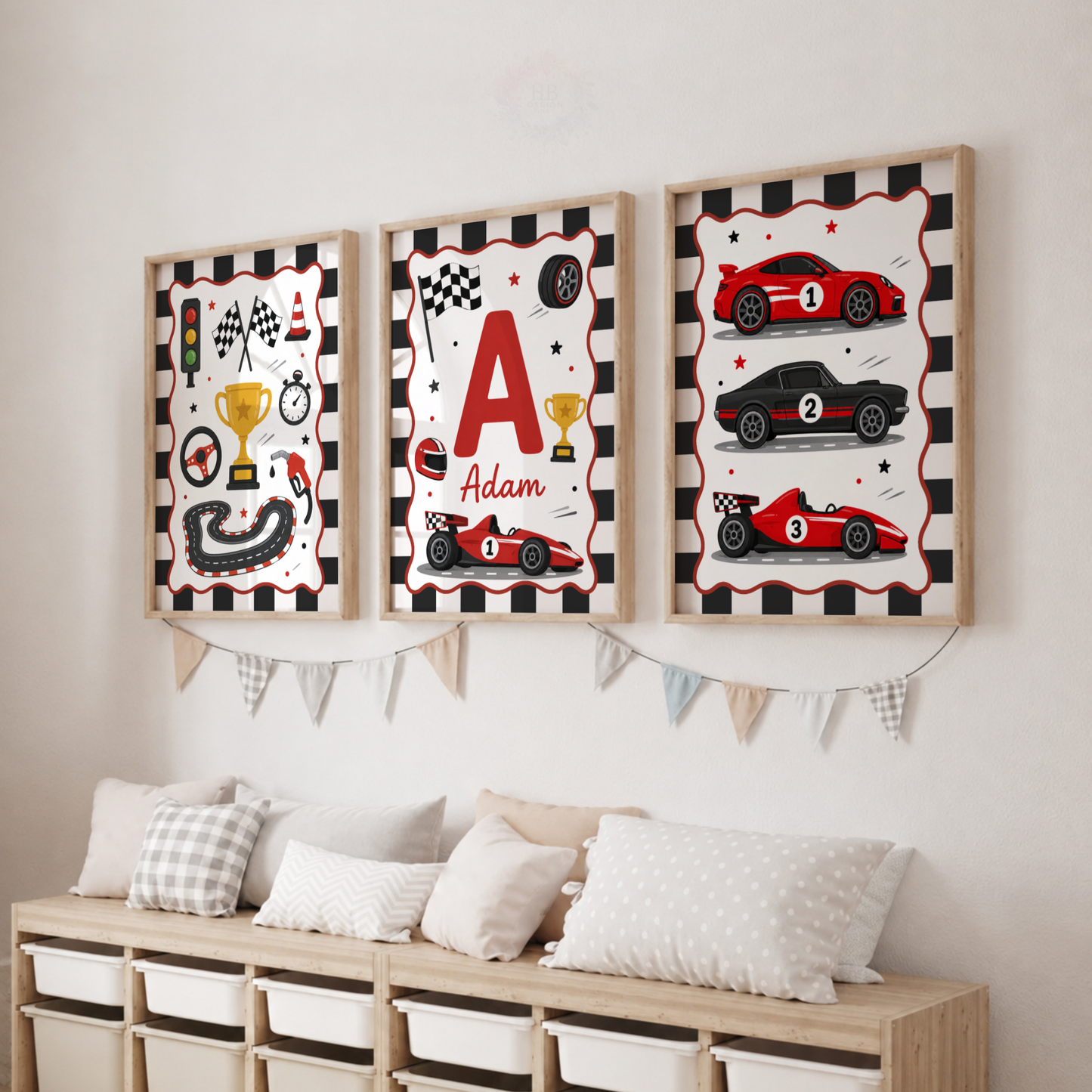 Race Day – Personalised Set of 3 Racing Car Nursery Prints