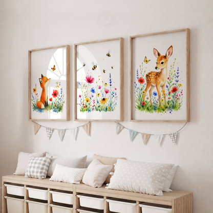 Wildflower Friends – Set of 3 Woodland Nursery Prints