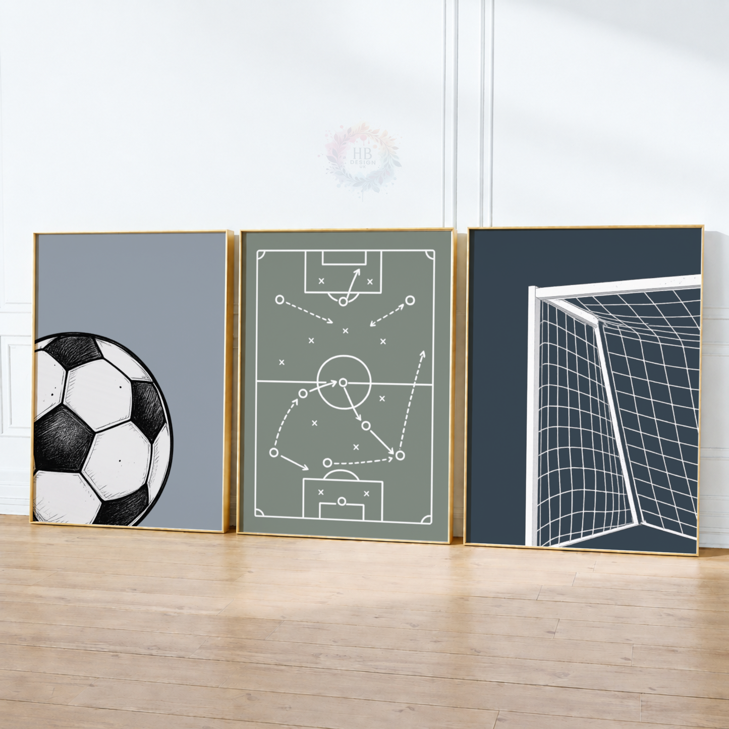 Football Wall Art Set – Soccer Ball, Tactics & Goal Prints for Boys Bedroom