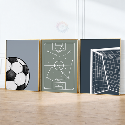 Football Wall Art Set – Soccer Ball, Tactics & Goal Prints for Boys Bedroom