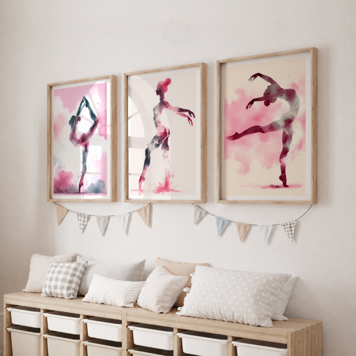 Pink Ballet Wall Art Set – Watercolour Ballerina Prints for Girls’ Bedroom