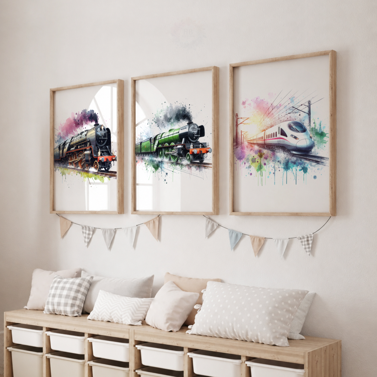 Train Wall Art Set – Steam & Modern Railway Watercolor Prints