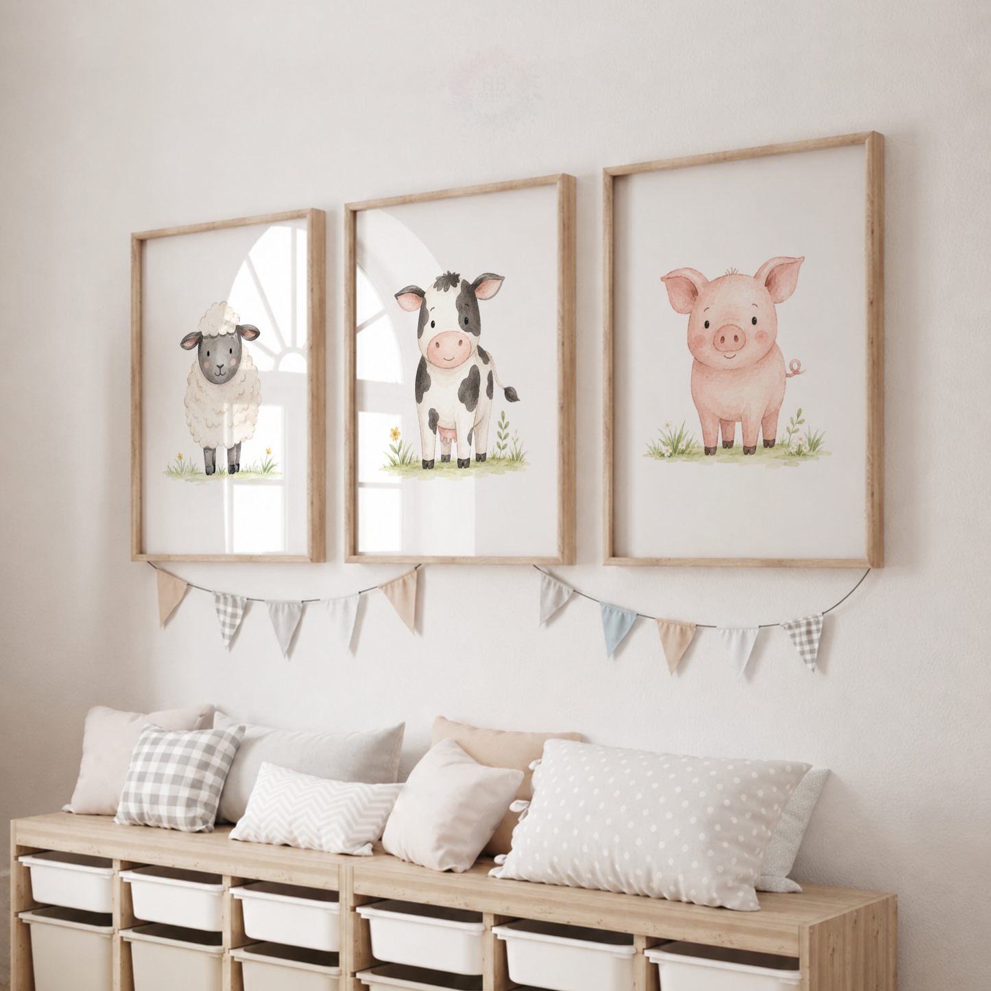 Farm Animal Nursery Wall Art Print Set – Sheep, Cow & Pig
