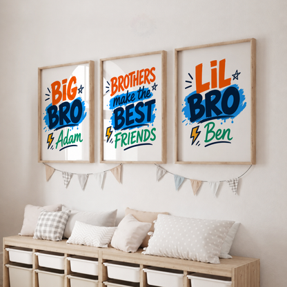 Bold Brothers – Personalised Set of 3 Big Bro & Little Bro Prints
