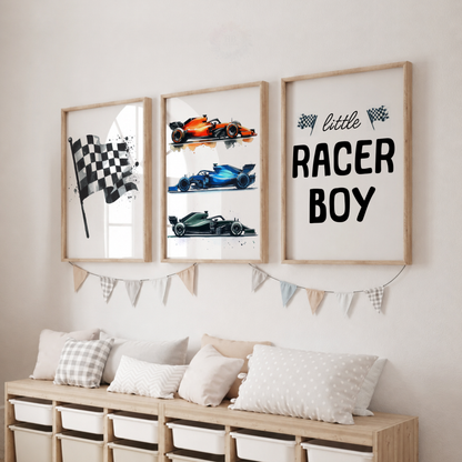 Formula Racing Car Prints Set – Little Racer Boy Wall Art