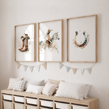 Western Cowgirl Horse Wall Art Set – Watercolour Equestrian Prints
