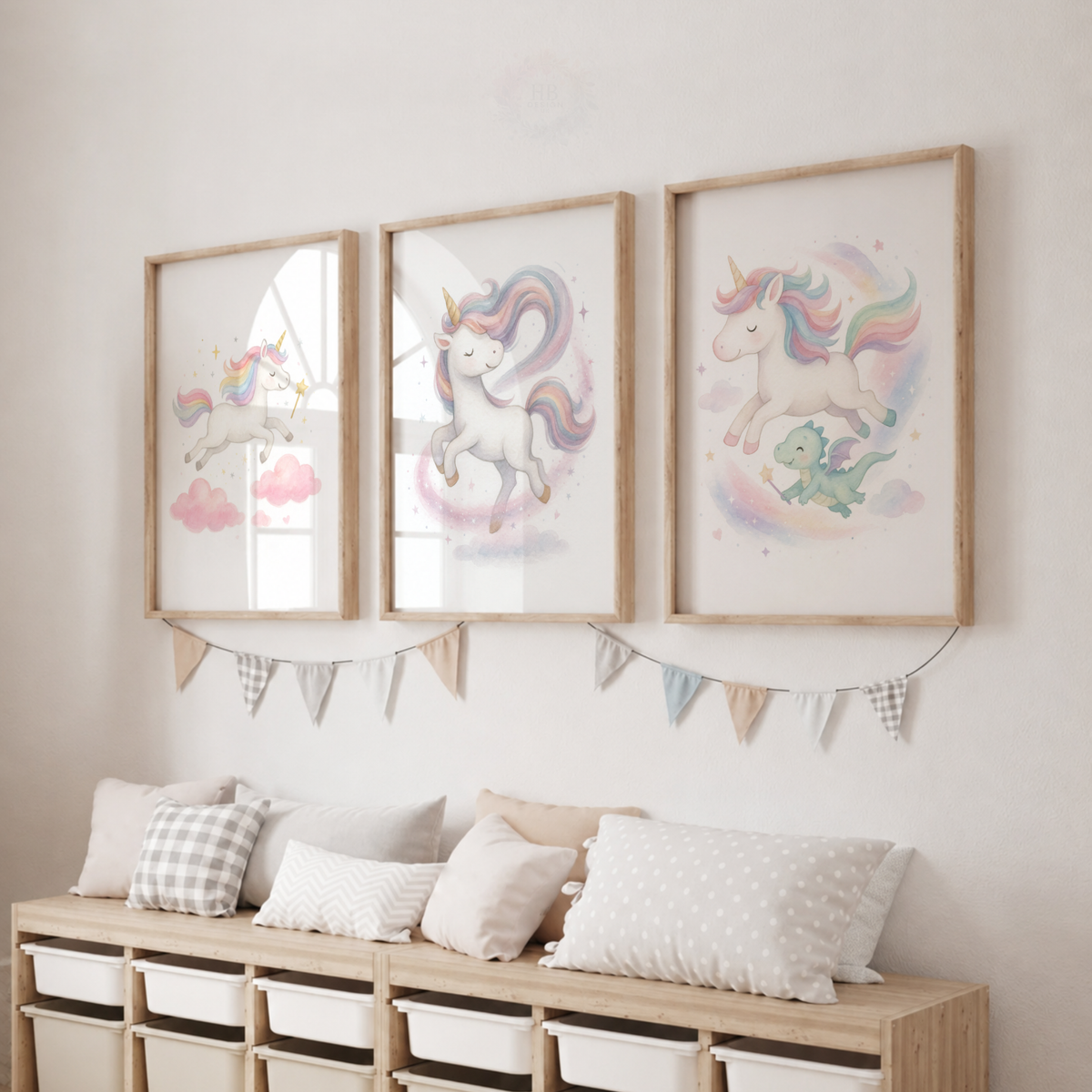 Unicorn Wall Art Set – Pastel Rainbow Nursery & Girls Bedroom Prints