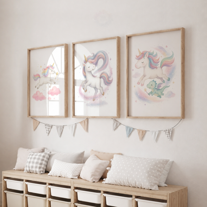 Unicorn Wall Art Set – Pastel Rainbow Nursery & Girls Bedroom Prints