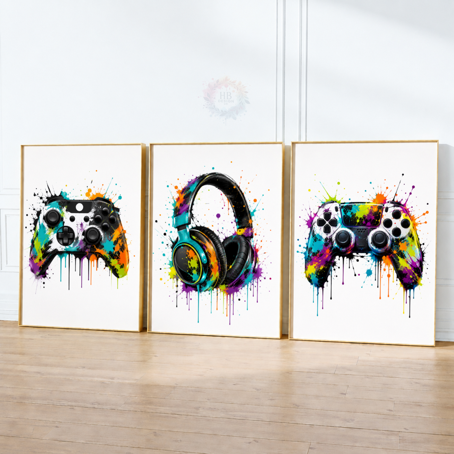 Colourful Gaming Wall Art Set – Controllers & Headphones Gamer Prints