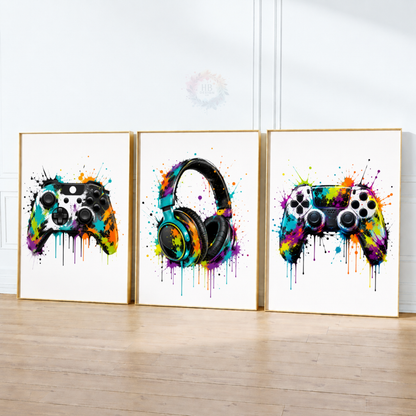 Colourful Gaming Wall Art Set – Controllers & Headphones Gamer Prints