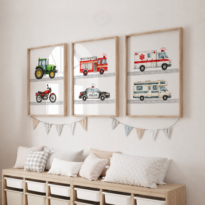 On the Move – Set of 3 Vehicle Nursery Prints