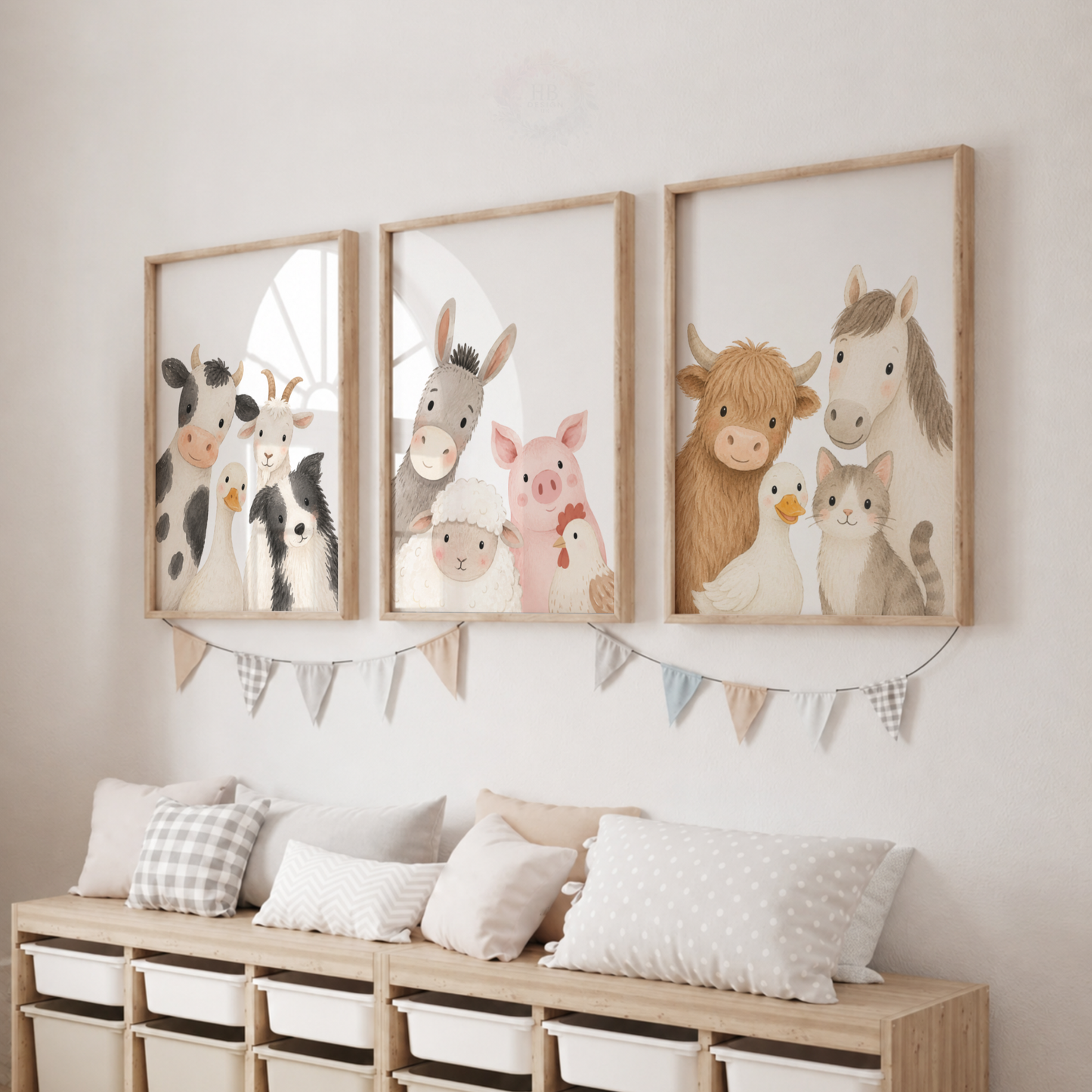Cute Farm Animal Nursery Prints – Set of 3 Watercolour Farmyard Wall Art