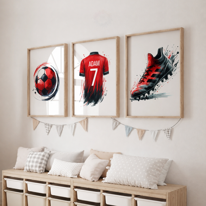 Personalized Soccer Watercolor Wall Art Set – Custom Name & Number Football Prints