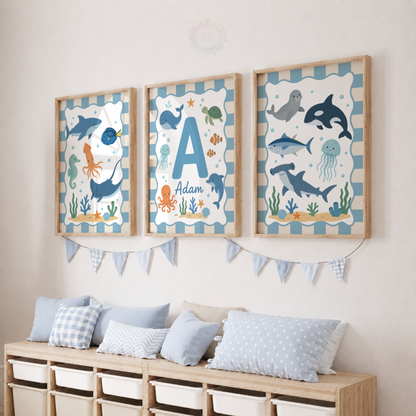 Under the Sea – Personalised Set of 3 Ocean Nursery Prints
