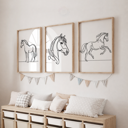Horse Wall Art Set – Minimalist Equestrian Line Art Prints