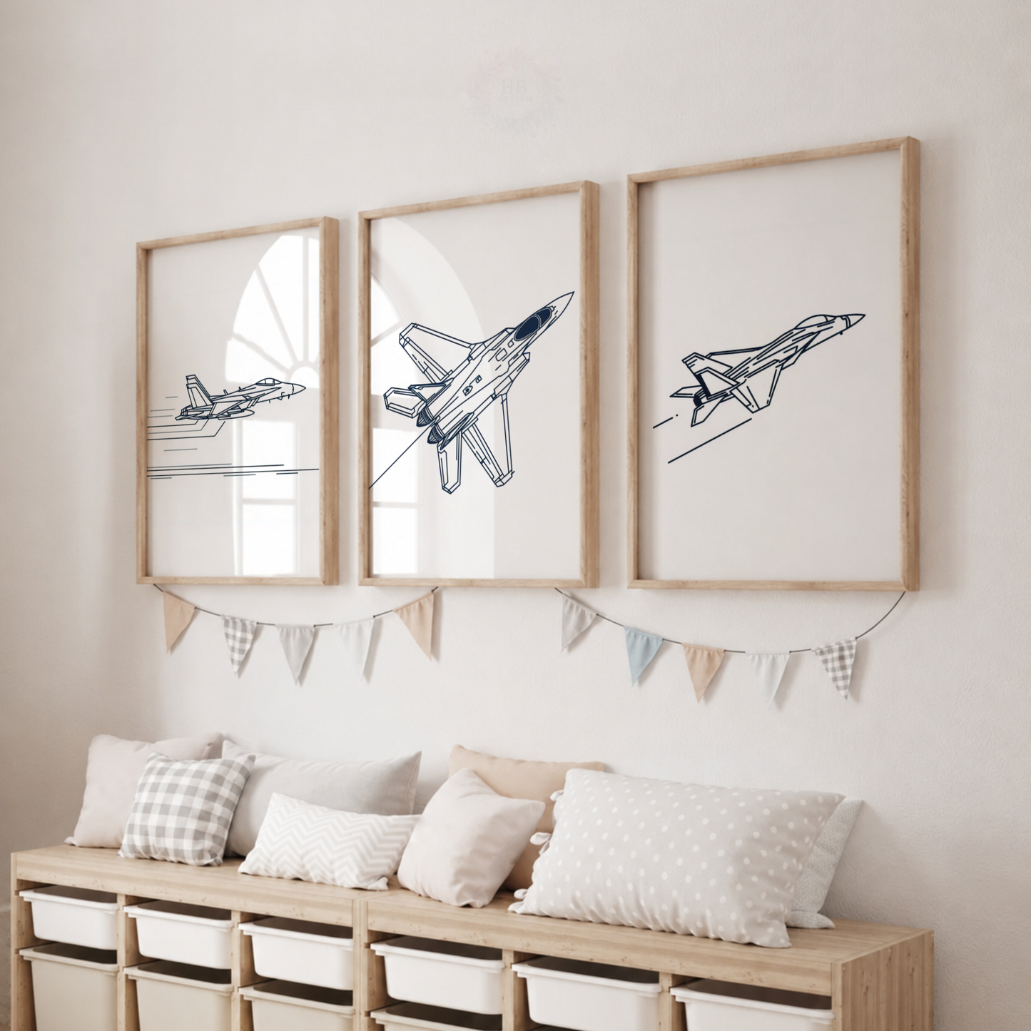 Fighter Jet Wall Art Set – Minimalist Military Airplane Line Art Prints