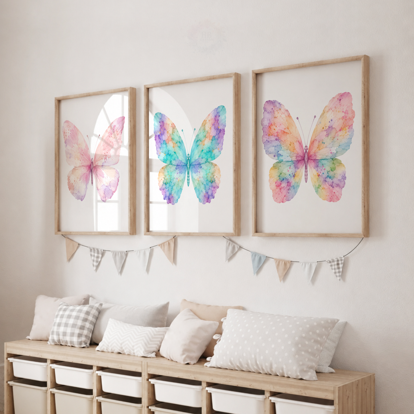 Pastel Butterfly Wall Art Print Set – Girls Bedroom & Nursery Decor
