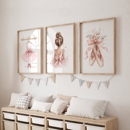 Pink Ballerina Nursery Wall Art Print Set – Ballet Dancer, Tutu & Ballet Shoes