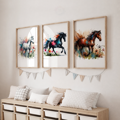 Horse Wall Art Set – Colourful Watercolour Horse Prints
