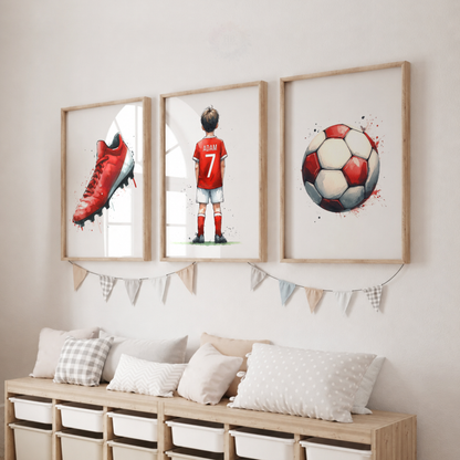 Personalised Football Boy Watercolor Wall Art Set – Custom Name & Number Football Prints