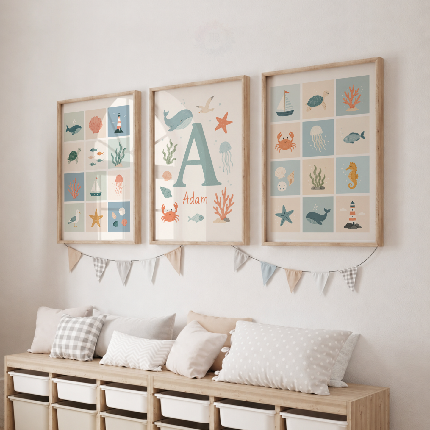 Personalised Ocean Wall Art Set – Adam Under the Sea Nursery Prints